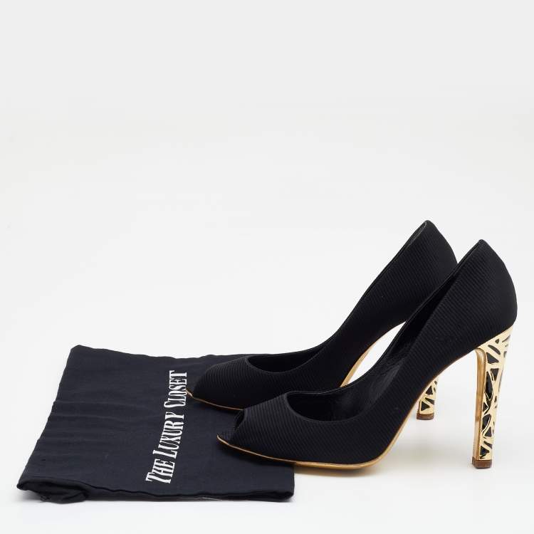 Pre Owned Sergio Rossi Black Fabric Peep Toe Pumps Size 41