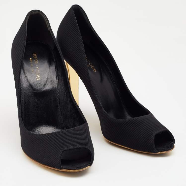 Pre Owned Sergio Rossi Black Fabric Peep Toe Pumps Size 41