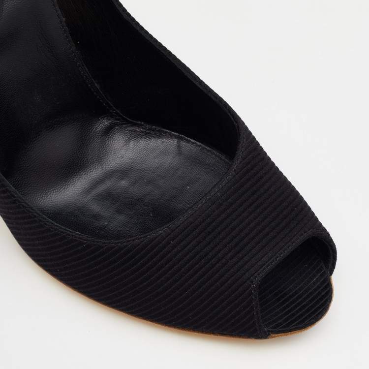 Pre Owned Sergio Rossi Black Fabric Peep Toe Pumps Size 41