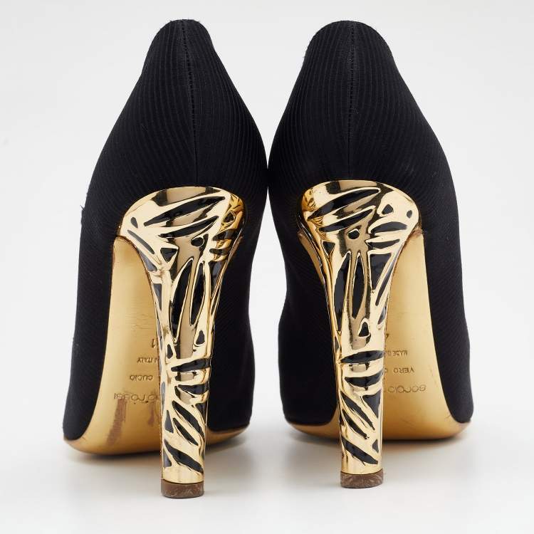 Pre Owned Sergio Rossi Black Fabric Peep Toe Pumps Size 41