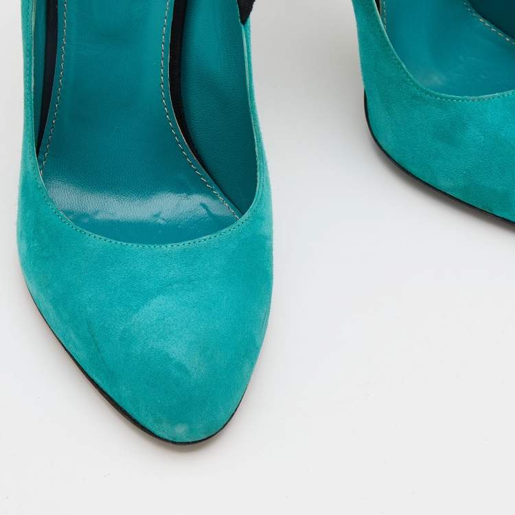 مملوكة مسبقًا Sergio Rossi Turquoise Suede Swirl Detail Pumps Size 40