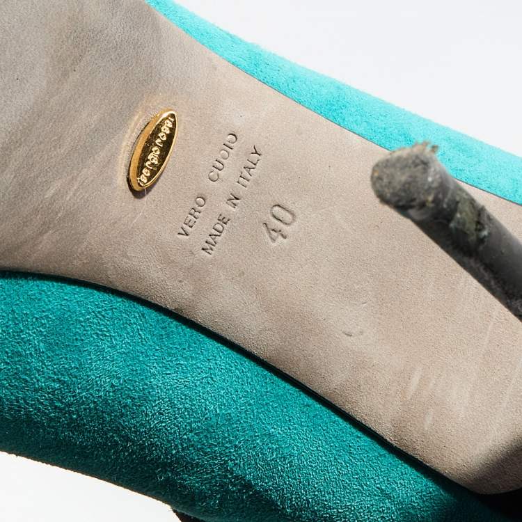 مملوكة مسبقًا Sergio Rossi Turquoise Suede Swirl Detail Pumps Size 40