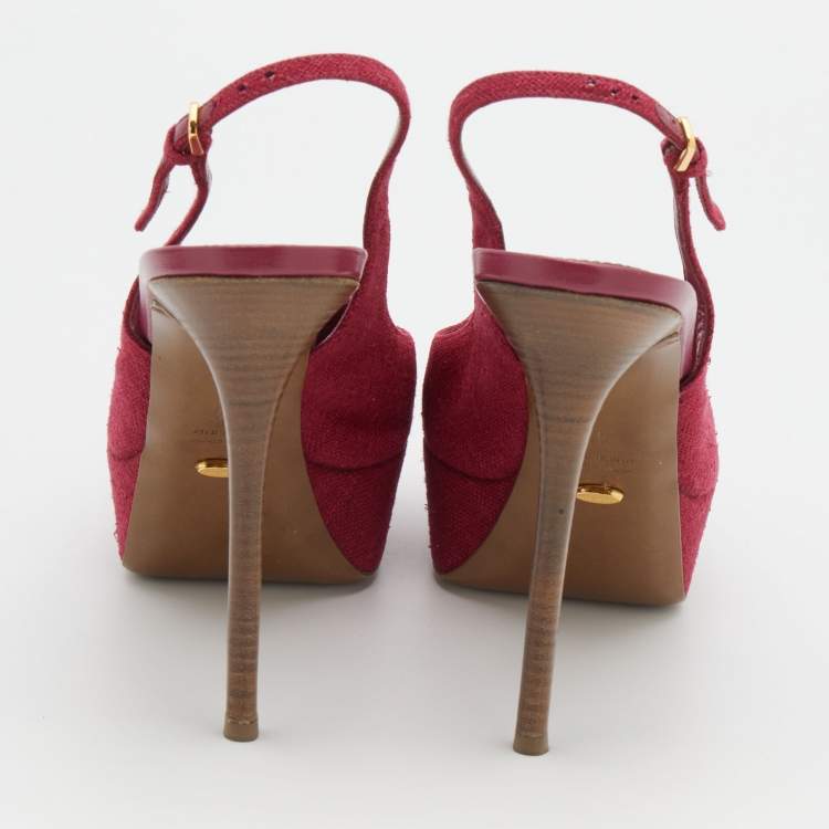 Pre Owned Sergio Rossi Magenta Canvas Peep Toe Slingback Platform Sandals Size 41