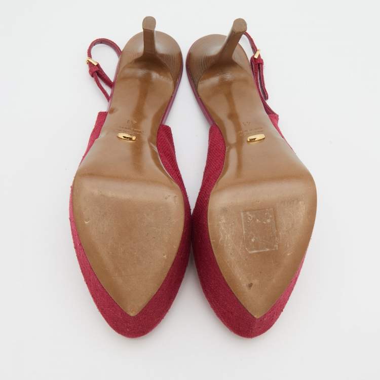 Pre Owned Sergio Rossi Magenta Canvas Peep Toe Slingback Platform Sandals Size 41