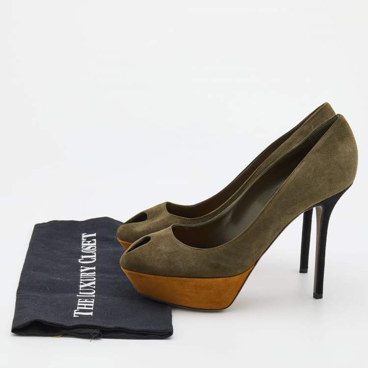 Pre Owned Sergio Rossi Multicolor Suede Cachet Platform Pumps Size 40