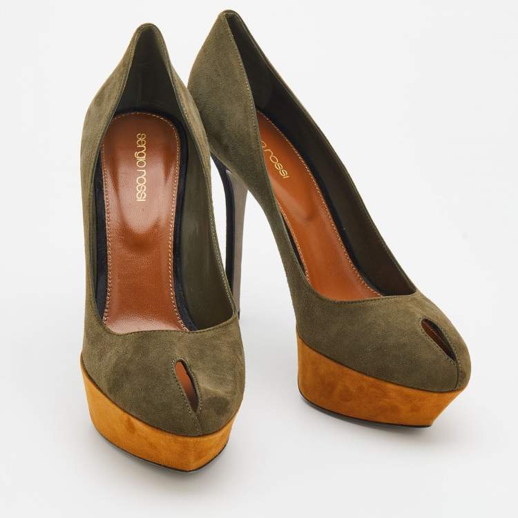 Pre Owned Sergio Rossi Multicolor Suede Cachet Platform Pumps Size 40