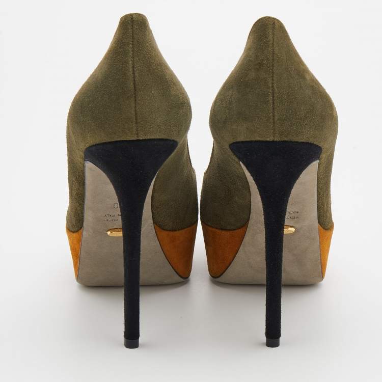 Pre Owned Sergio Rossi Multicolor Suede Cachet Platform Pumps Size 40