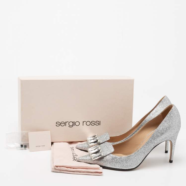 Pre Owned Sergio Rossi Silver Glitter Crystal Embellished Pumps Size 39