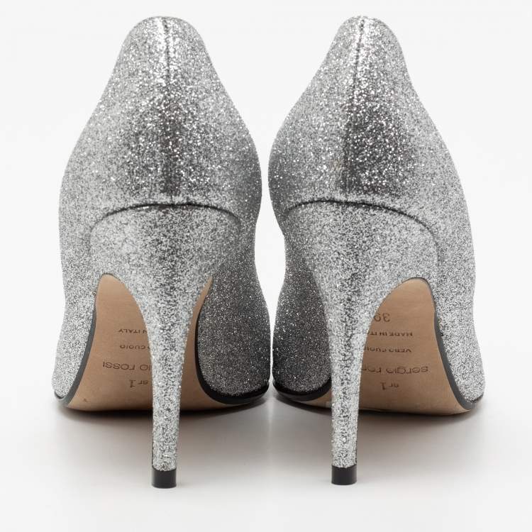 Pre Owned Sergio Rossi Silver Glitter Crystal Embellished Pumps Size 39