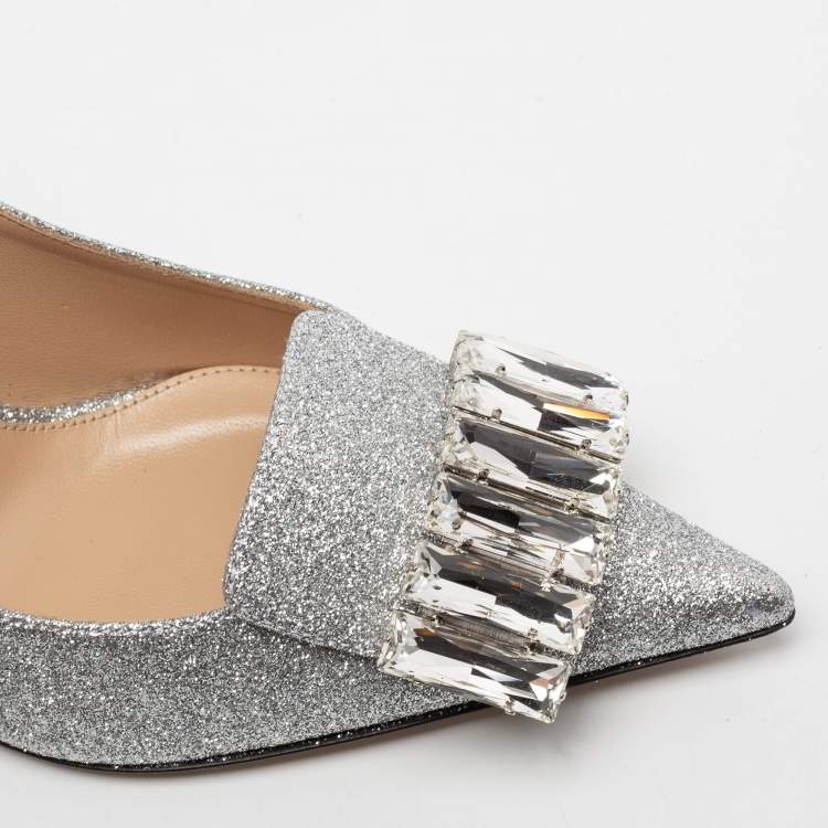 Pre Owned Sergio Rossi Silver Glitter Crystal Embellished Pumps Size 39