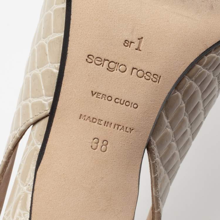 Pre Owned Sergio Rossi Beige Croc Embossed Leather Slingback Pumps Size 38
