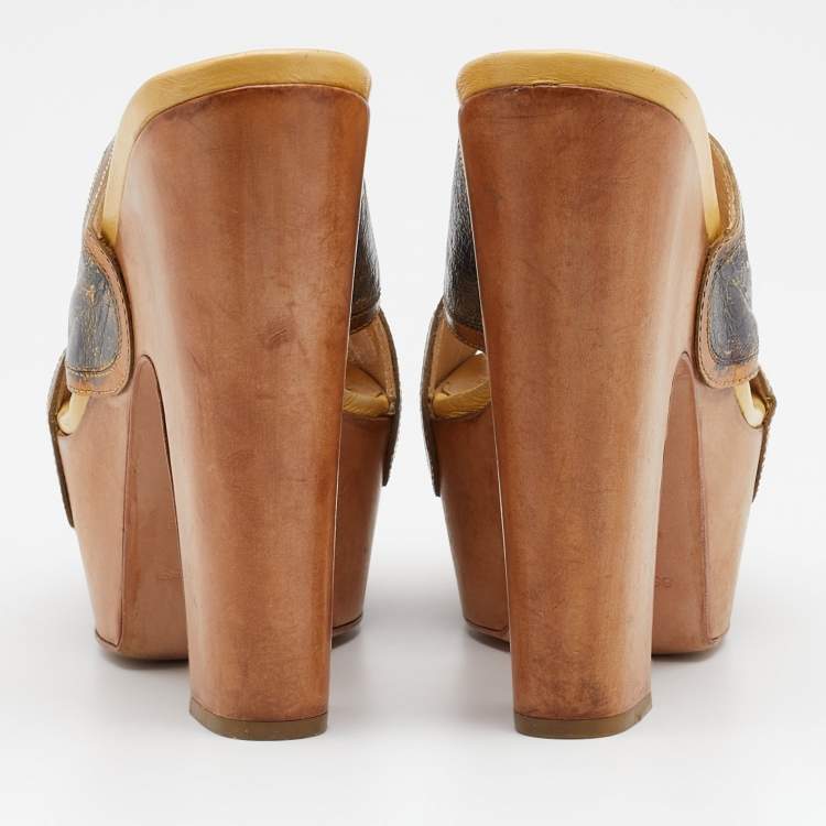 Pre Owned Sergio Rossi Multicolor Leather Peep Toe Platform Slide Sandals Size 36.5