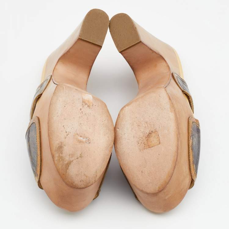 Pre Owned Sergio Rossi Multicolor Leather Peep Toe Platform Slide Sandals Size 36.5