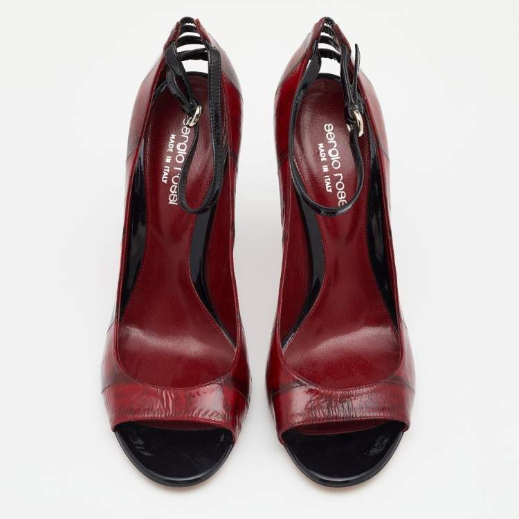 Pre Owned Sergio Rossi Red Eel Leather Peep Toe Pumps Size 39
