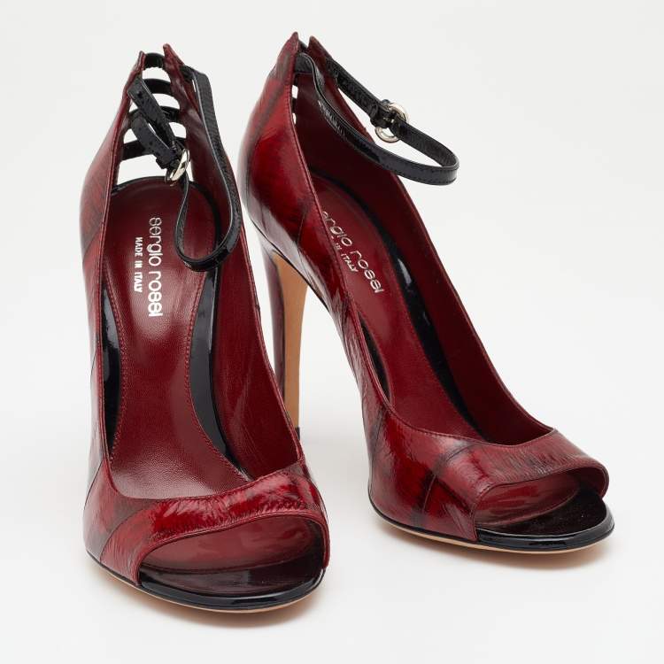 Pre Owned Sergio Rossi Red Eel Leather Peep Toe Pumps Size 39