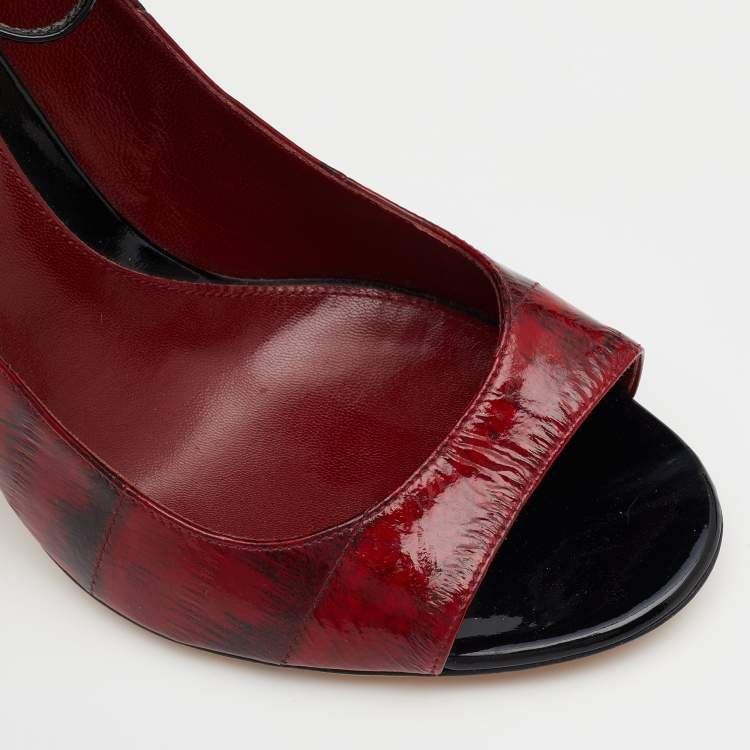 Pre Owned Sergio Rossi Red Eel Leather Peep Toe Pumps Size 39