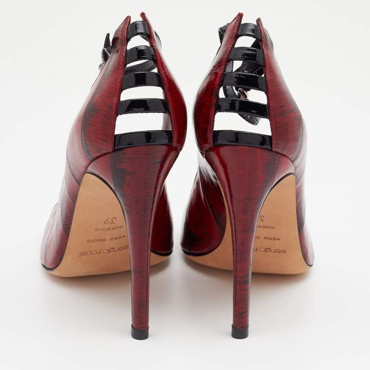 Pre Owned Sergio Rossi Red Eel Leather Peep Toe Pumps Size 39