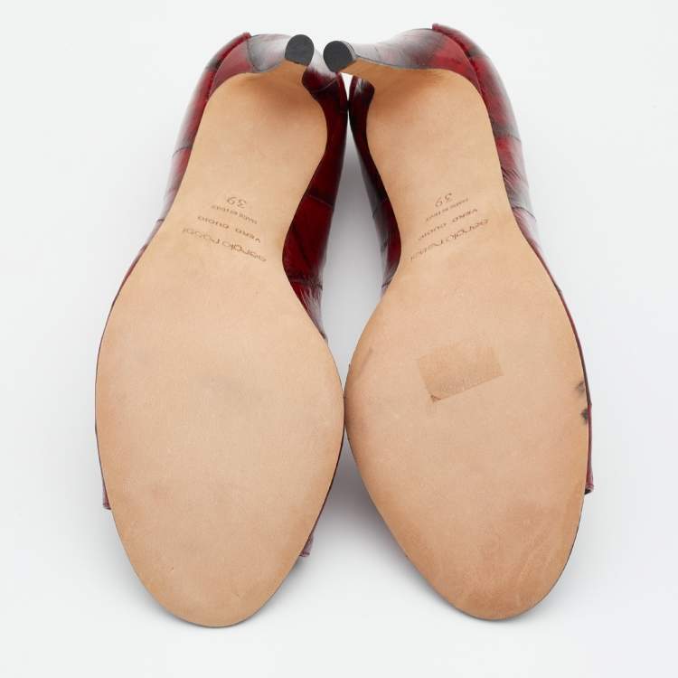 Pre Owned Sergio Rossi Red Eel Leather Peep Toe Pumps Size 39