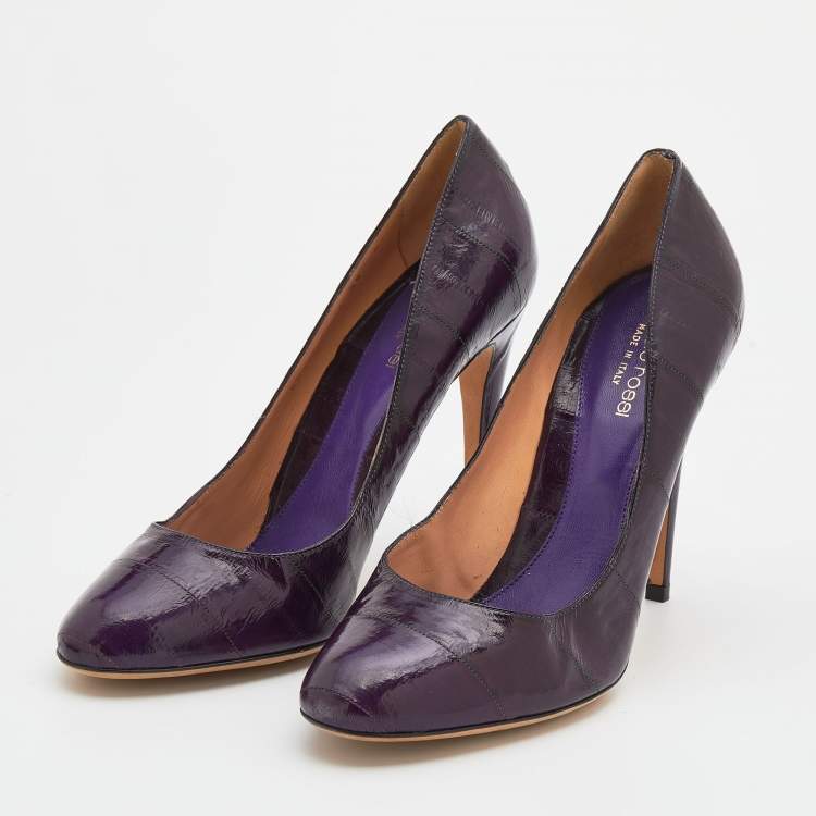 Pre Owned Sergio Rossi Purple Eel Leather Round Toe  Pumps Size 39
