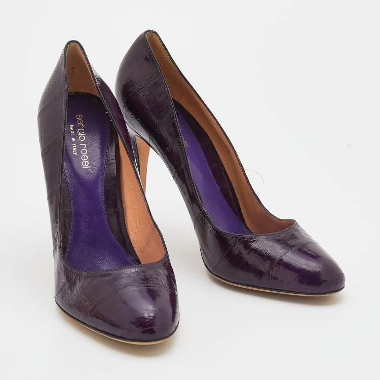 Pre Owned Sergio Rossi Purple Eel Leather Round Toe  Pumps Size 39