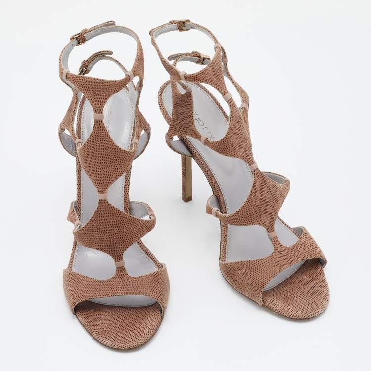 Pre Owned Sergio Rossi Brown Textured Suede Ankle Strap Sandals Size 39
