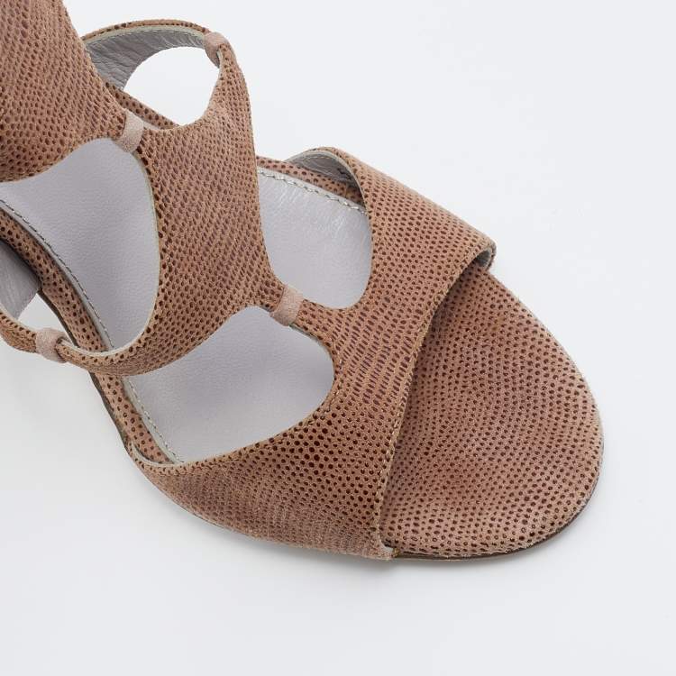 Pre Owned Sergio Rossi Brown Textured Suede Ankle Strap Sandals Size 39