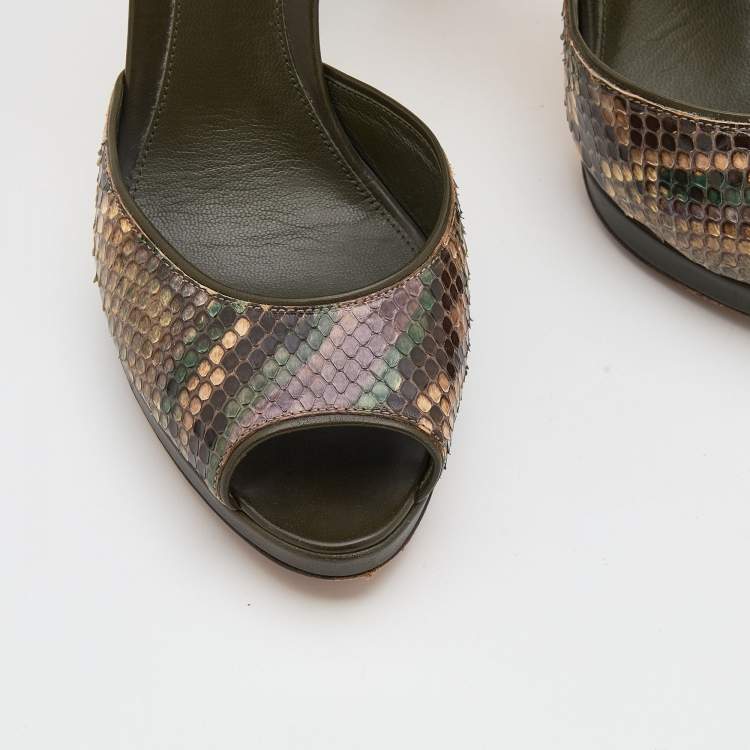 Pre Owned Sergio Rossi Multicolor Python And Leather Trim Ankle Strap Sandals Size 39