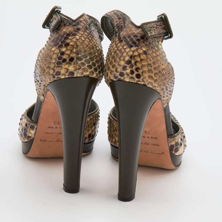 Pre Owned Sergio Rossi Multicolor Python And Leather Trim Ankle Strap Sandals Size 39