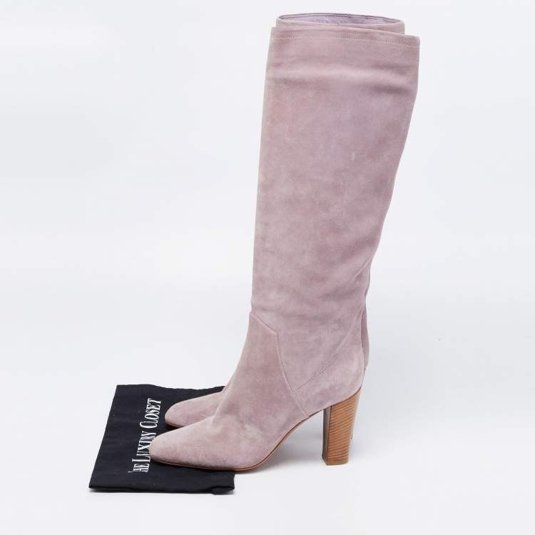 Pre Owned Sergio Rossi Light Purple Suede Knee Length Boots Size 41