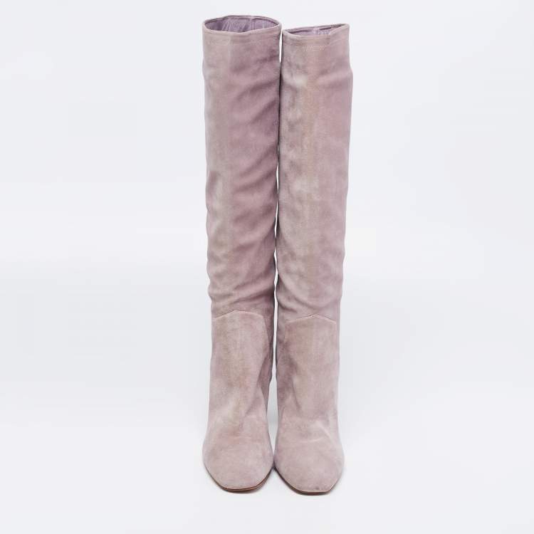 Pre Owned Sergio Rossi Light Purple Suede Knee Length Boots Size 41