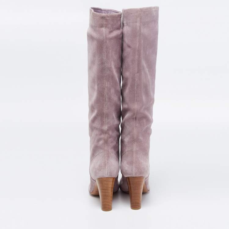 Pre Owned Sergio Rossi Light Purple Suede Knee Length Boots Size 41