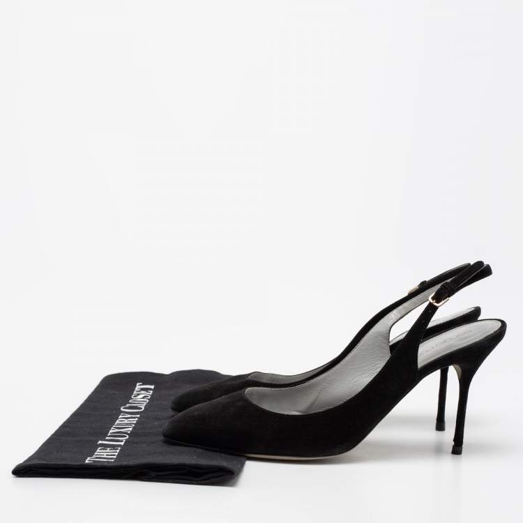 Pre Owned Sergio Rossi Black Suede Slingback Sandals Size 38