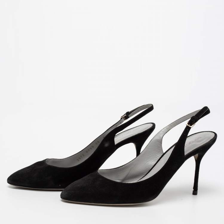 Pre Owned Sergio Rossi Black Suede Slingback Sandals Size 38