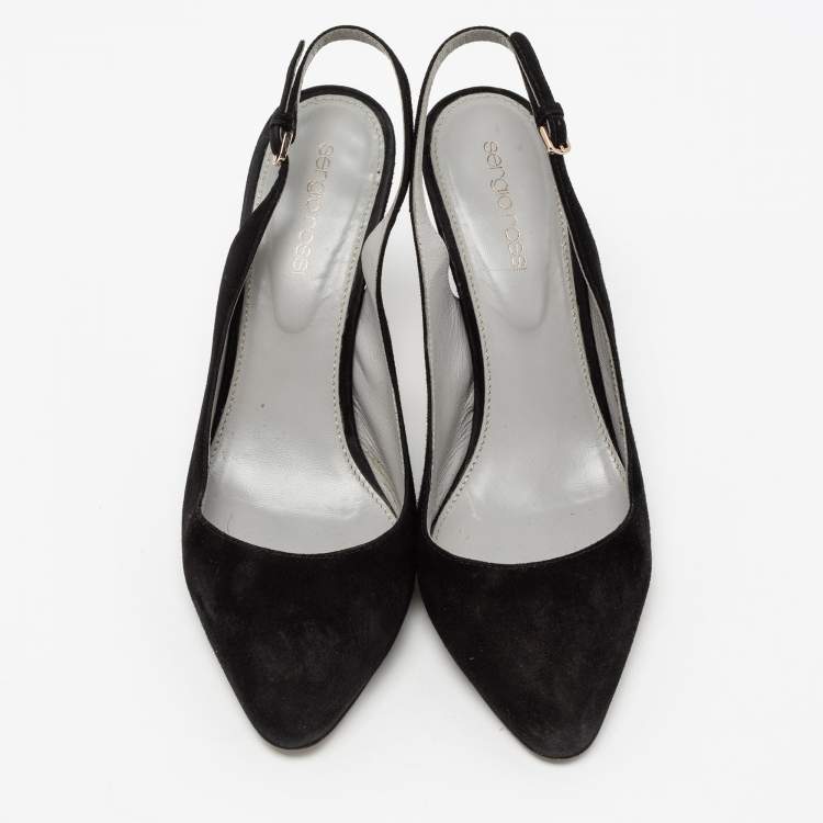 Pre Owned Sergio Rossi Black Suede Slingback Sandals Size 38