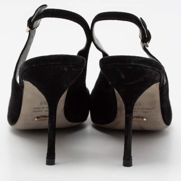Pre Owned Sergio Rossi Black Suede Slingback Sandals Size 38