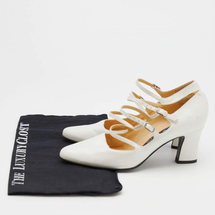 Pre Owned Sergio Rossi White Leather Betty Mary Jane Block Heel Pumps Size 36.5