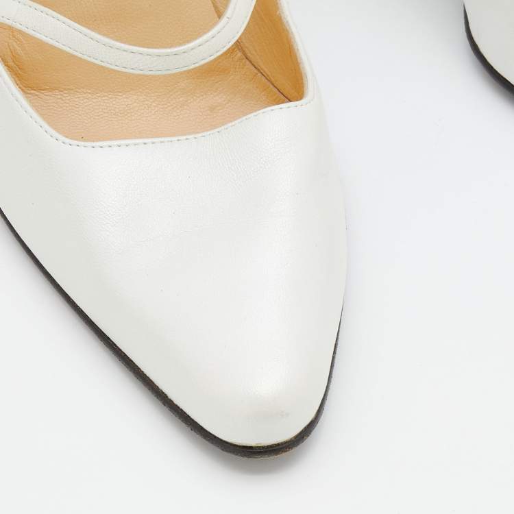 Pre Owned Sergio Rossi White Leather Betty Mary Jane Block Heel Pumps Size 36.5