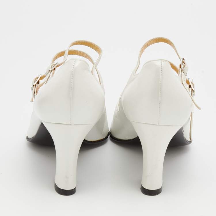 Pre Owned Sergio Rossi White Leather Betty Mary Jane Block Heel Pumps Size 36.5