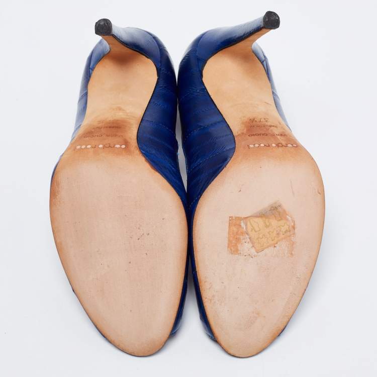 Pre Owned Sergio Rossi Blue Eel Leather Peep Toe Pumps Size 37.5