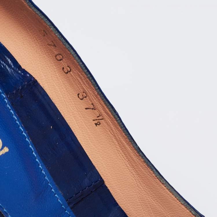 Pre Owned Sergio Rossi Blue Eel Leather Peep Toe Pumps Size 37.5