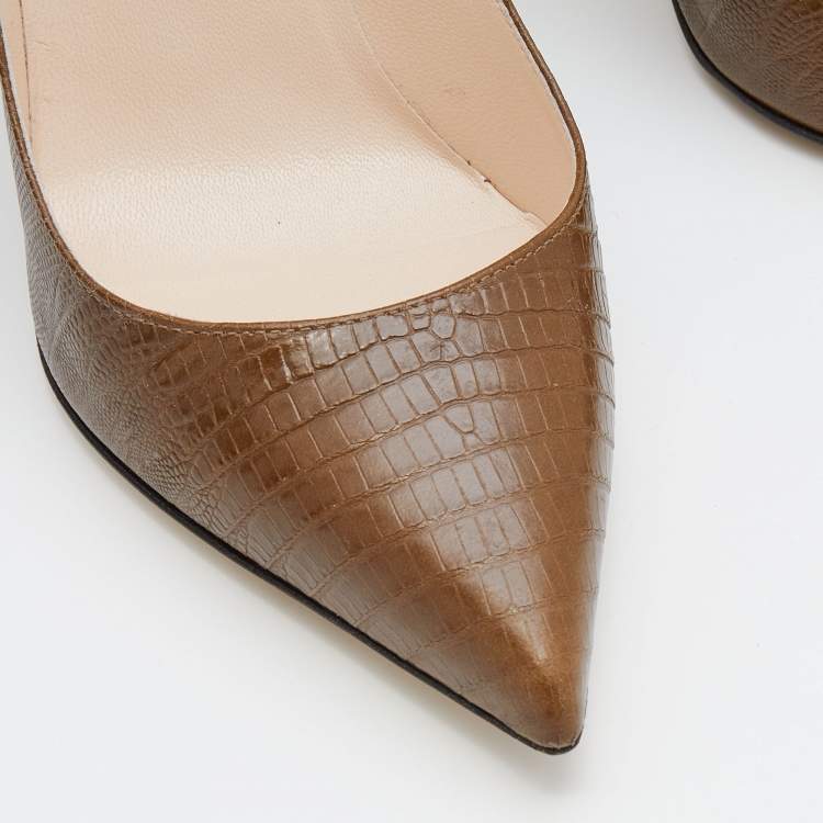 Pre Owned Sergio Rossi Brown Iguana Leather Pointed Toe Pumps Size 39.5