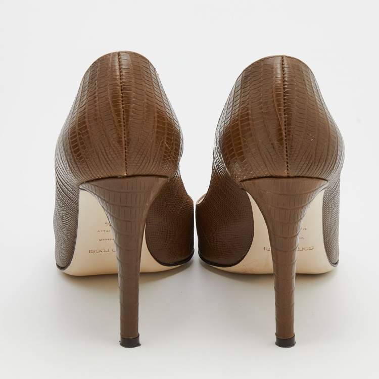 Pre Owned Sergio Rossi Brown Iguana Leather Pointed Toe Pumps Size 39.5