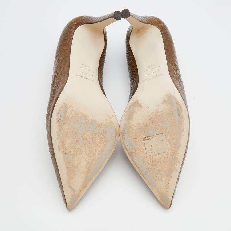 Pre Owned Sergio Rossi Brown Iguana Leather Pointed Toe Pumps Size 39.5