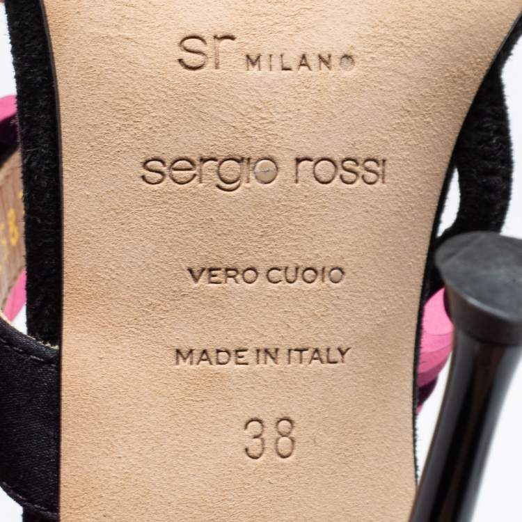 Pre Owned Sergio Rossi Black/Pink Suede Embellished Ankle Strap Sandals Size 38