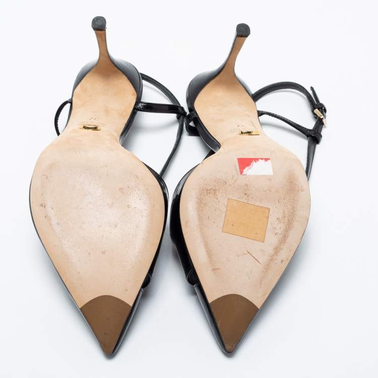 Pre Owned Sergio Rossi Black Leather Pointed Toe Bon Ton Slingback Sandals Size 37