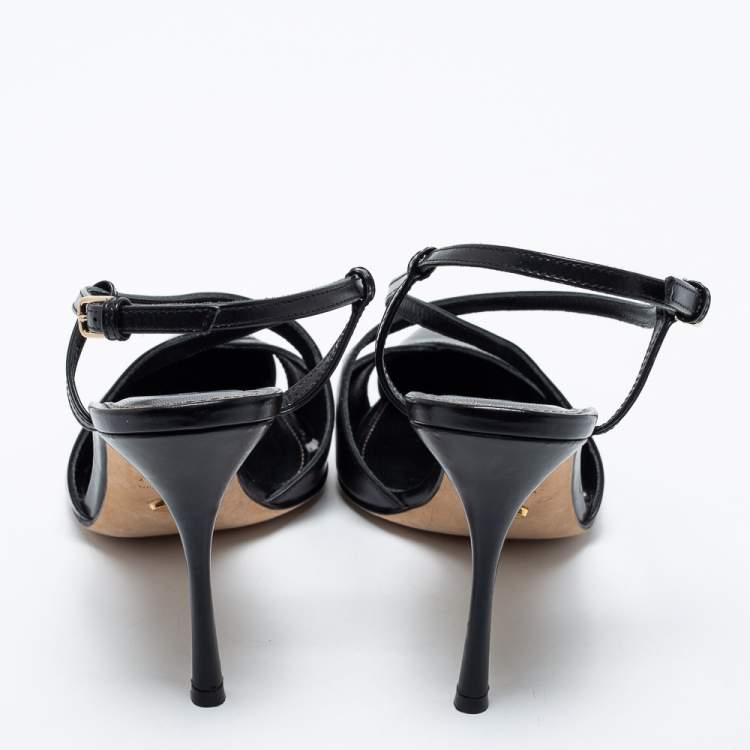 Pre Owned Sergio Rossi Black Leather Pointed Toe Bon Ton Slingback Sandals Size 37