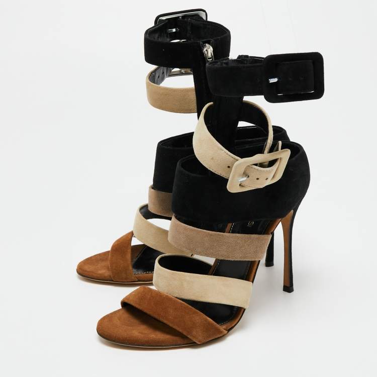 Pre Owned Sergio Rossi Multicolor Suede Baobab Strappy Sandals Size 38
