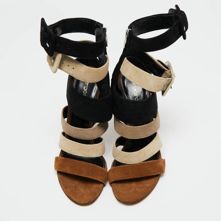 Pre Owned Sergio Rossi Multicolor Suede Baobab Strappy Sandals Size 38