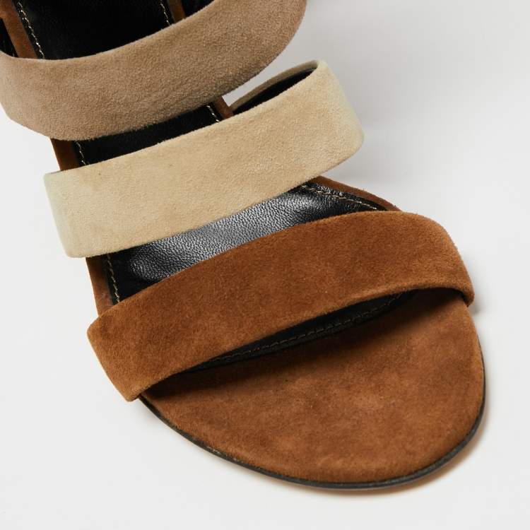 Pre Owned Sergio Rossi Multicolor Suede Baobab Strappy Sandals Size 38