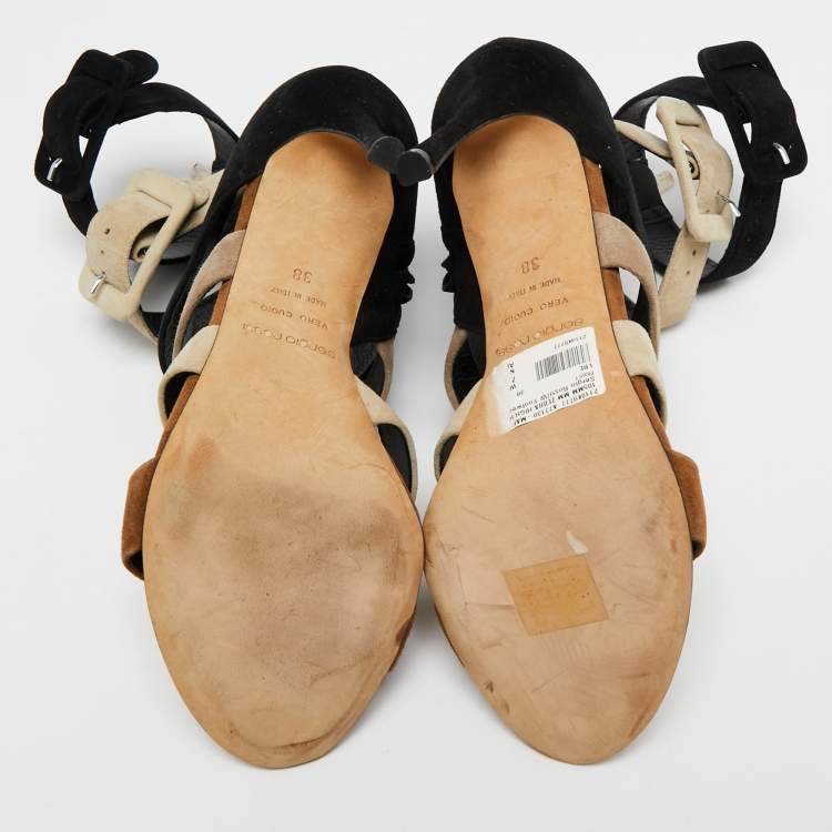 Pre Owned Sergio Rossi Multicolor Suede Baobab Strappy Sandals Size 38